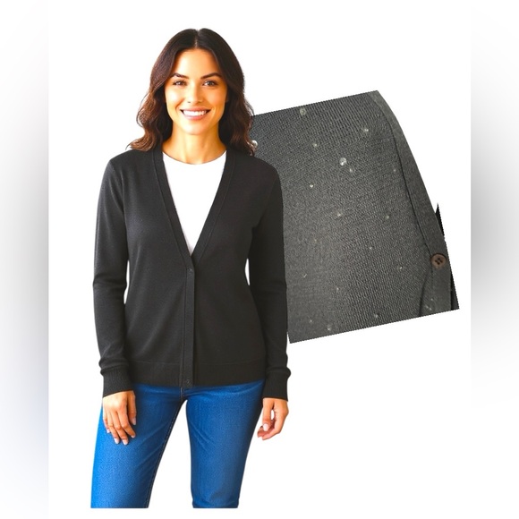 Jones New York Studded Gray Cardigan Sweater M Women One Closure Button Office - Picture 1 of 8
